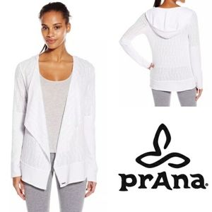 prAna graceful white wrap hooded cardigan sweater